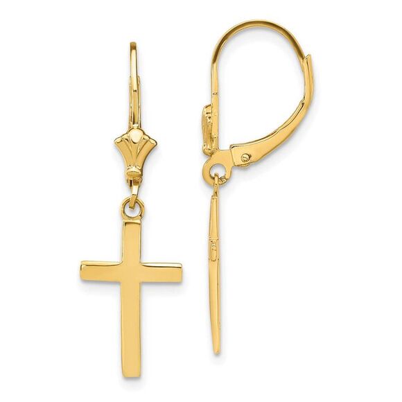 Polished Hollow Cross Lever Back Earrings in 14k Yellow Gold - Picture 1 of 4